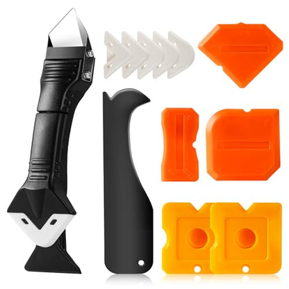 3 in 1 Silicone Caulking Tools（Stainless Steelhead), 12pack, Caulk Remover Tool Kit with Replace Silicone Padsgood Pads and Caulk Finishing Tools, Caulking Tool Kit for Kitchen, Bathroom