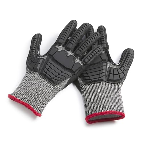 Amazon Basics Impact Protection Work Gloves, Cut Level A2, ANSI Level 4 Abrasion, Touchscreen Compatible, 15G Sandy Nitrile Palm, XX-Small, Black with Red Edge - size: XX-Small