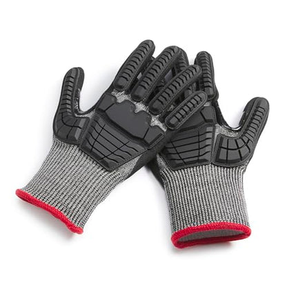 Amazon Basics Impact Protection Work Gloves, Cut Level A2, ANSI Level 4 Abrasion, Touchscreen Compatible, 15G Sandy Nitrile Palm, XX-Small, Black with Red Edge - size: XX-Small