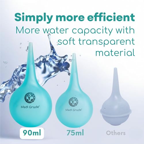Medi Grade Large Ear Bulb Syringe, 3.04 fl oz - Translucent Bulb Ear Wax Removal Tool with Quad-Stream Tip Ear Cleaner - Travel Friendly and Gentle Ear Cleaning Kit - size: 90ml