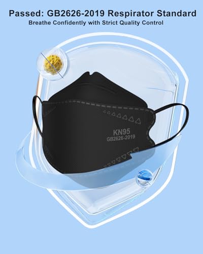 KN95 Face Masks Black for Adults, Individually Wrapped, Breathable Disposable KN95 Mask with Elastic Ear Loop - color: 5colors 50 Pack