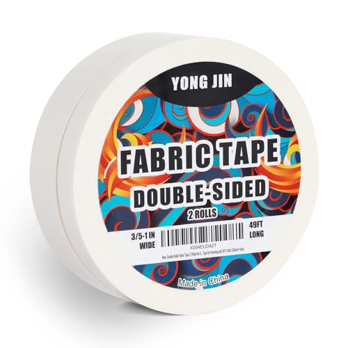 YONGJIN Double-Sided Fabric Tape (2 Rolls) - No Sewing or Ironing Required, Perfect for Quick Clothing Repairs, Fabric Bonding, Adhesive Cloth Tape for Hemming and DIY Crafts (3/5inch+1inch) - size: 3/5inch+1inch