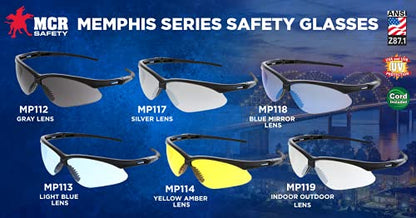MCR Safety Glasses MP113 Light Blue Polycarbonate Lenses with UV Protection & Scratch Resistant Coating, Black Frame, 1-Pair - color: Light Blue, size: One Size