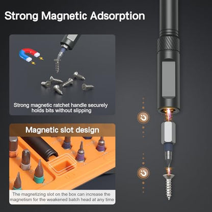 Bomivoi 42 in 1 Magnetic Screwdriver Set, DIY Ratchet Screwdriver Set, Multi Bit Magnetic Drive Set with Detachable Ratchet Handle, Portable Compact Repair Tool Kit for Home Furniture Computer Bicycle - color: Orange