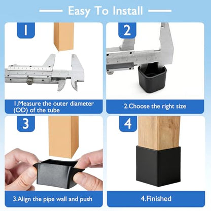16 Pcs 2" x 2" Square Silicone Chair Leg Floor Protectors, Rubber Chair Leg Caps, Flexible & Anti-Slip Chair Table Leg Covers, Wood Post End Cap, Furniture Leg Covers for Patio Indoor, Black - size: 2"
