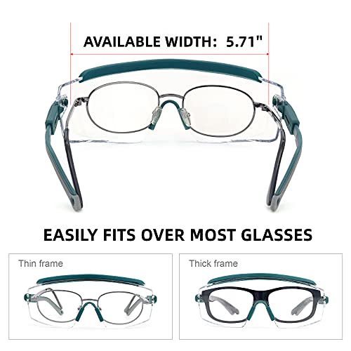 UKNOW Safety Goggles Over Glasses, Anti Fog Safety Glasses with Clear Wraparound Lens, ANSI Z87.1 Protective Eyewear - color: Peacock Teal