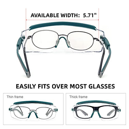 UKNOW Safety Goggles Over Glasses, Anti Fog Safety Glasses with Clear Wraparound Lens, ANSI Z87.1 Protective Eyewear - color: Peacock Teal