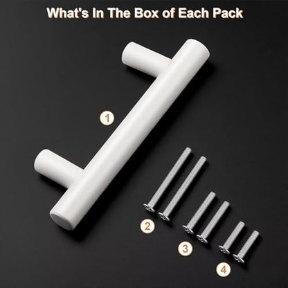 Probrico 5 Pack Hole Centers (64mm) 2-1/2inch White Kitchen Cabinet Handles Stainless Steel White Cabinet Pulls Euro Style Pull Handle for Cabinets and Drawers Total Length 4inch - color: White, size: Hole Centers: 2-1/2"