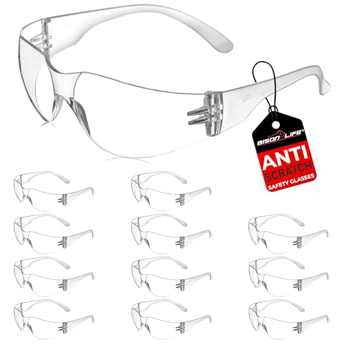 BISON LIFE Clear Safety Glasses – ANSI Z87.1 Scratch & Impact Resistant Wrap Around Eye Protection Goggles for Men & Women - color: Clear/Clear