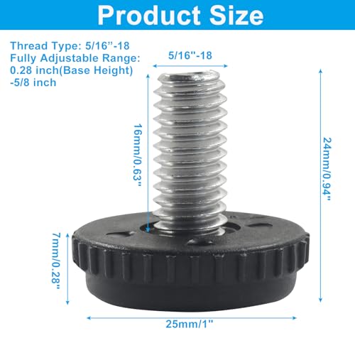 Piutouyar 24 Pcs 5/16"-18 Stainless Steel Furniture Leveling Feet, Screw-in Adjustable Furniture Levelers Glide Leveling for Patio, Table, Chair Legs