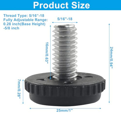 Piutouyar 24 Pcs 5/16"-18 Stainless Steel Furniture Leveling Feet, Screw-in Adjustable Furniture Levelers Glide Leveling for Patio, Table, Chair Legs