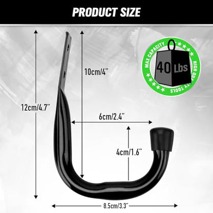 Heavy Duty Garage Storage Hooks, 12-piece Bike Hooks for Garage Wall, Utility Garage Hooks, Wall Mount J Hook for Hanging, Large Metal Storage Organizer Tool, Extension Cord Hanger - style: 12-Piece Black