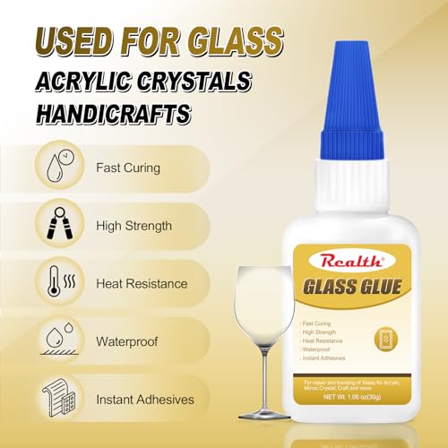 Glass Glue Clear 60g, Waterproof Fast-Dry Adhesive for Mirror, Acrylic, Crystal, Craft & DIY Repair, with Anti-Clog Cap - size: 60g, style: Glass Glue