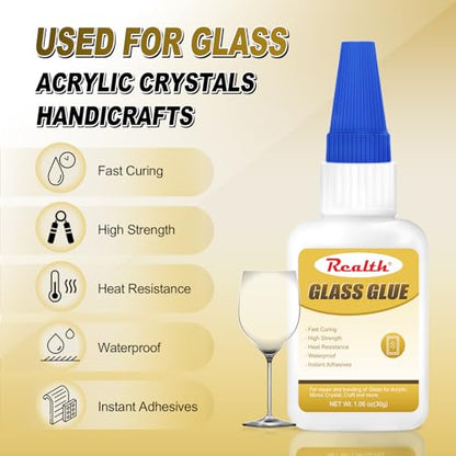 Glass Glue Clear 60g, Waterproof Fast-Dry Adhesive for Mirror, Acrylic, Crystal, Craft & DIY Repair, with Anti-Clog Cap - size: 60g, style: Glass Glue