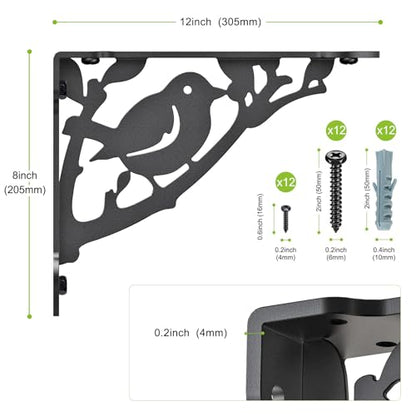 SELEWARE Heavy Duty Shelf Brackets 12 Inch, Bird Shelves Brackets, 300LB Capacity Decorative Metal L Brackets for Floating Shelves, Black Rustic Wall Mount Shelving Bracket with Screws, 4 Pack - size: 12 Inch, style: Bird-4 pack