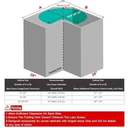 Dowell Base Cabinet Kidney Shape Dia.28 270° Lazy Susan, 2 Shelves, Kitchen Base Corner Cabinet Organizer (Chrome 4001 270 28) - size: Base Cabinet Kidney Shape Dia.28" 270°