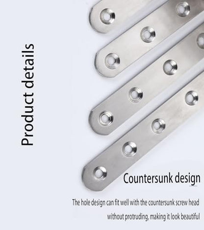 4 Pack Flat Mending Plate for Wood, Stainless Steel Straight Brackets Flat Repair Fixing Wood Brace Joining Plates Connector with Fixing Screws (4, One line shape8in) - size: One Line Shape 8 in