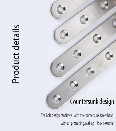 4 Pack Flat Mending Plate for Wood, Stainless Steel Straight Brackets Flat Repair Fixing Wood Brace Joining Plates Connector with Fixing Screws (4, One line shape6in) - size: One Line Shape 6 in