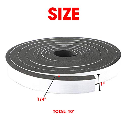 Neoprene Foam Strip Roll by Dualplex, 1" Wide x 10' Long x 1/4" Thick, Weather Seal High Density Stripping with Adhesive Backing – Weather Strip Roll Insulation Foam Strips - size: 1" Wide X 10' Long X 1/4" Thick