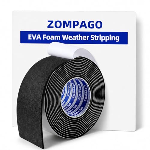 ZOMPAGO Foam Tape 3.2in x16.4FT Weather Stripping Black Self Adhesive EVA Foam Seal Strip for Door Window Insulation Gap Blocker Soundproofing - color: Black, size: 3.2in X16.4ft