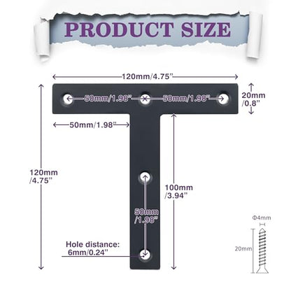 Alise ''T'' Flat Brackets,Corner Bracket Black Corner Brace Mending Plate Repair 120mmX120mm Stainless Steel Flat Braces for Wood Tables, Chairs, Sofas, Beds, Cabinets, Doors and Windows,Pack of 8 - size: 120x120mm, style: Matte Black