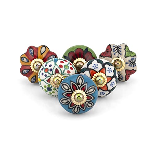 Craft Trade Ceramic Cabinet & Drawer Knobs – Decorative Kitchen Cabinet Hardware, Cupboard & Dresser Knobs – Handcrafted Furniture Pull Handles, Round Design (Colorful, Set of 6) - color: Multicolor, style: 6