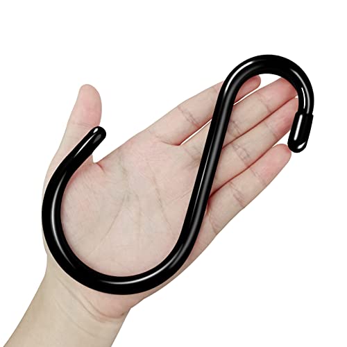 DINGEE 12 Pack 6 Inch Heavy Duty Large S Hook Vinyl Coated S Hooks for Hanging Plants,7mm Thickness Non Slip Sturdy Metal Black Jean Hooks for Closet,Bird Feeders,Kitchen,Large Object,Tools,Bikes - color: Black, size: 6 Inch-12 Pack