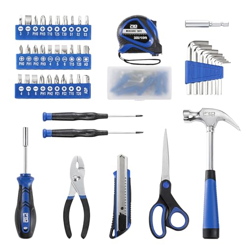 Prostormer 93-Piece Tool Kit, Basic Household Repair Tool Set with Toolbox Storage Case, Small Starter Tool Box Kit for Homeowners and College Students (Blue) - color: Blue