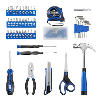 Prostormer 93-Piece Tool Kit, Basic Household Repair Tool Set with Toolbox Storage Case, Small Starter Tool Box Kit for Homeowners and College Students (Blue) - color: Blue