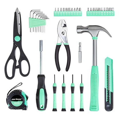CARTMAN 39-Piece Home Tool Set Kit, Essential Household Hand Tools with Plastic Storage Case, Green - color: Green