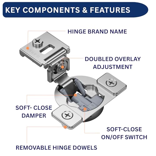 Burks Hinges 4 Pack 1 13/32'' Overlay Soft Close Hinges for Kitchen Cabinets Anti-Rust Self Closing Concealed Hinges Installation Instruction and Screws Included - size: 1 13/32'' Overlay