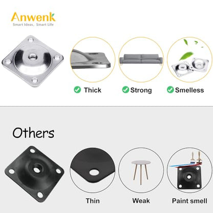 Anwenk Leg Mounting Plates,5/16" Furniture Leg Attachment Plates Industrial Strength T-Plate 5/16" Sofa Legs with Hanger Bolts,Screws,Strengthen Weak Furniture Repair Damaged Sofa Couch Seat,Set of 4