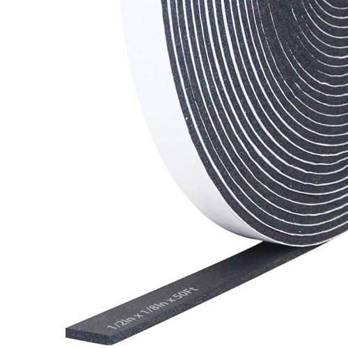 Storystore Weather Stripping Door Seal Strip, 1/2In x 1/8In x 50F Self Adhesive Foam Tape for Door Window Insulation Soundproofing Weatherstrip, High Density Foam Seal for Doors Windows Furniture - size: 1/2In x 1/8In x 50Ft