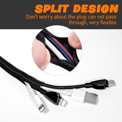 Split Braided Sleeve Cable Management Wire Loom Cord Covers for High-Temperature Automotive Harness and Home Cable Management, 18ft - 1/4 inch Self-Wrapping Tubing Cord Protector - size: 1/4"-18 Feet