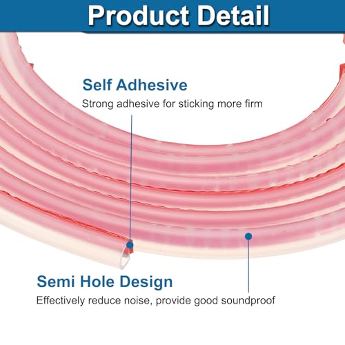 PATIKIL Silicone Weather Stripping Door Seal, 19.7 ft D Shape Weather Stripping Self Adhesive Door Seal Strip for Door Frame, Window Sealing, Large Gap, 5/16" Wx5/128 Tx15/64 H, Clear/Red - size: 19.7 ft Long, 5/16"Wx5/128"Tx15/64"H