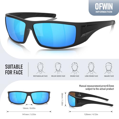Polarized Sports Sunglasses for Men Women Unbreakable Frame Cycling Fishing Wrap Around Sunglasses UV400 Protection - color: 1-black Frame/Blue Mirror Lens