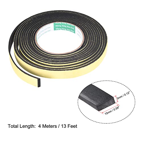 uxcell Sealing Foam Tape 15mm Wide 3mm Thick 4m/13ft Long, Self Adhesive Weather Strip for Window Door Insulation - size: 15mmx3mmx4m