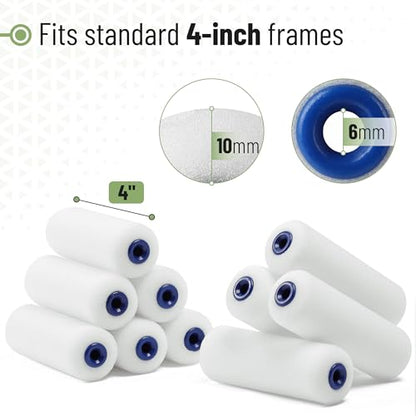 Bates- 4 Inch Paint Roller Set, 18 pcs, 1x Plastic Paint Tray, 3X Disposable Tray Liners, 1x Roller Frame, 5X Foam Covers, 5X Microfiber Covers, 3X Foam Brushes (1", 2", 3")