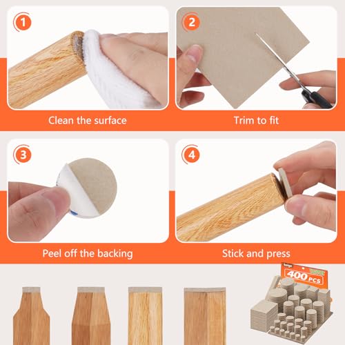 Felt Furniture Pads 400 Pieces, Furniture Pads for Hardwood Floors, Floor Protectors for Furniture Legs, Felt Pads for Furniture, Many Large Sizes Beige - size: 400pcs Beige