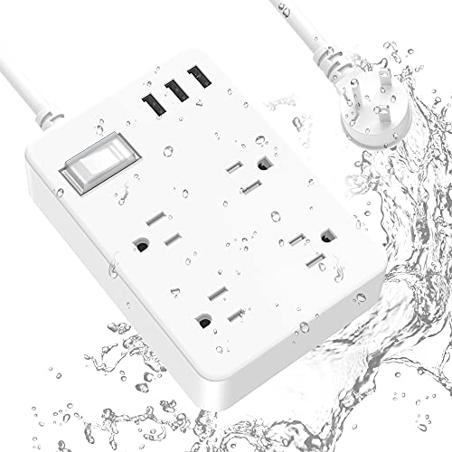 Jgstkcity Outdoor Waterproof Power Strip, 4 Flat Plug Outlets and 3 USB Ports, Mountable Weatherproof Surge Protector, Multi Outlet Extension for Camping, Garden, Kitchen, Bathroom, 6ft Cord (White) - color: White