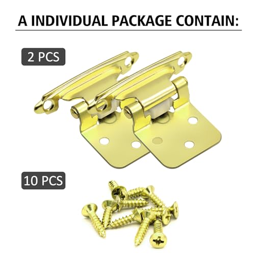 Gold Cabinet Door Hinges 1/2 Inch Overlay (Variable),50 Pack 25 Pairs Flush Face Mount Cupboard Self-Closing Kitchen Cabinet Hinges with Brass Screws - color: Gold, size: 50 PCS(25 Pairs)