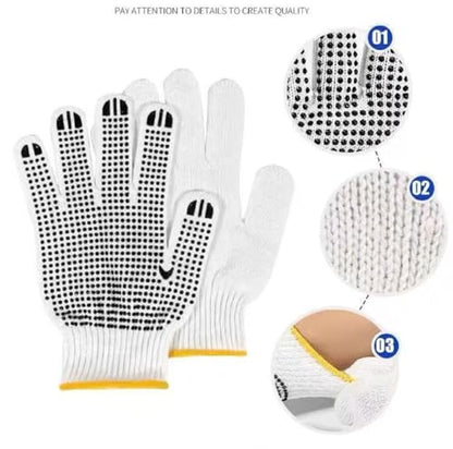 Safety Work Gloves with Anti-slip Dots 12 Pairs White Polyester Knitted Gloves for Garage Warehouse Industrial Gardening - color: Black