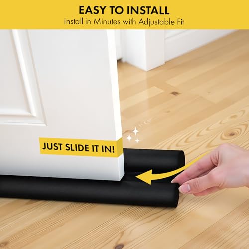 Under Door Draft Stopper for Bottom of Door Insulation for Winter 36” - Insulation Reduces Electric Power Bill - Heat,Sound and Light Proofing Barrier- Adjustable Gap Filler and Door Sweep - Black