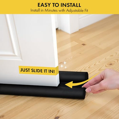 Under Door Draft Stopper for Bottom of Door Insulation for Winter 36” - Insulation Reduces Electric Power Bill - Heat,Sound and Light Proofing Barrier- Adjustable Gap Filler and Door Sweep - Black