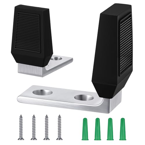 Moxweyeni 2 Pack Floor Door Stop Angle Door Stopper Floor Mounted Heavy Duty Base for Doors with up to 2" Gap Comes with Rubber Bumper Stainless Steel Screws Suitable for Wood Concrete Floors (Black) - color: Black