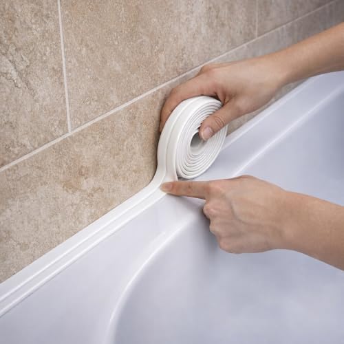 Caulk Tape - Waterproof Self-Adhesive Caulking Tape 1.5" x 10.5Ft for Toilet Sealer, Around Toilet Base, Kitchen, Bathroom, Sink, Shower, Bathtub Edge Protector, PVC Caulk Strip