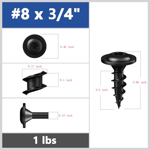 Wensilon (1 lbs)#8 x 3/4" Lag Screws, Structural Wood Screw, Heavy Duty Construction Screw, Rust Resistant, Washer Head, Black Coated Exterior Wood Screws, Star Drive with Bit - color: Black, size: #8 x 3/4"