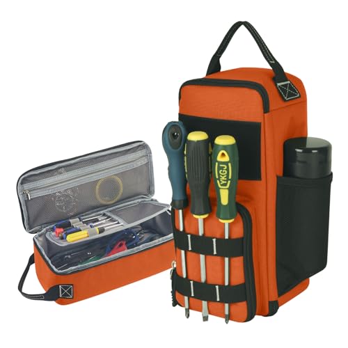 LAKE OF FIRE 12.6" Small Tool Bag Pouch for Men with Multiple Pockets, Waterproof Heavy Duty Tool Bag Organizer with Zipper and Portable Handle (Orange) - color: Orange