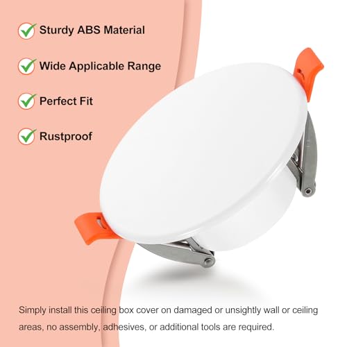 3.7-Inch Spring Mount Ceiling Cover Plates, Recessed Light Trim Wall, Downlight Hole Cap Decorative Panel with Buckle Fit 2-3.3inch Round Hole Ceiling Openings, White 1 Pack - size: Fit: 2-3.3inch