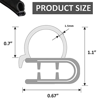 Automotive Weather Stripping Door Seal, 98 FT Car Door Rubber Seal Strip Trim Seal Gasket with Side Bulb for Cars Trucks Boats RVs and Home Applications - size: 98Ft